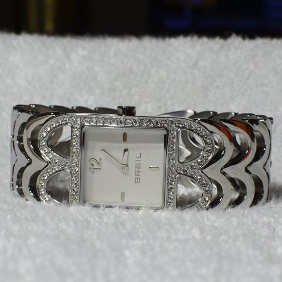 925 SS Breil Quartz Cuff Watch Swarovski Crystals - Picture 3 of 16